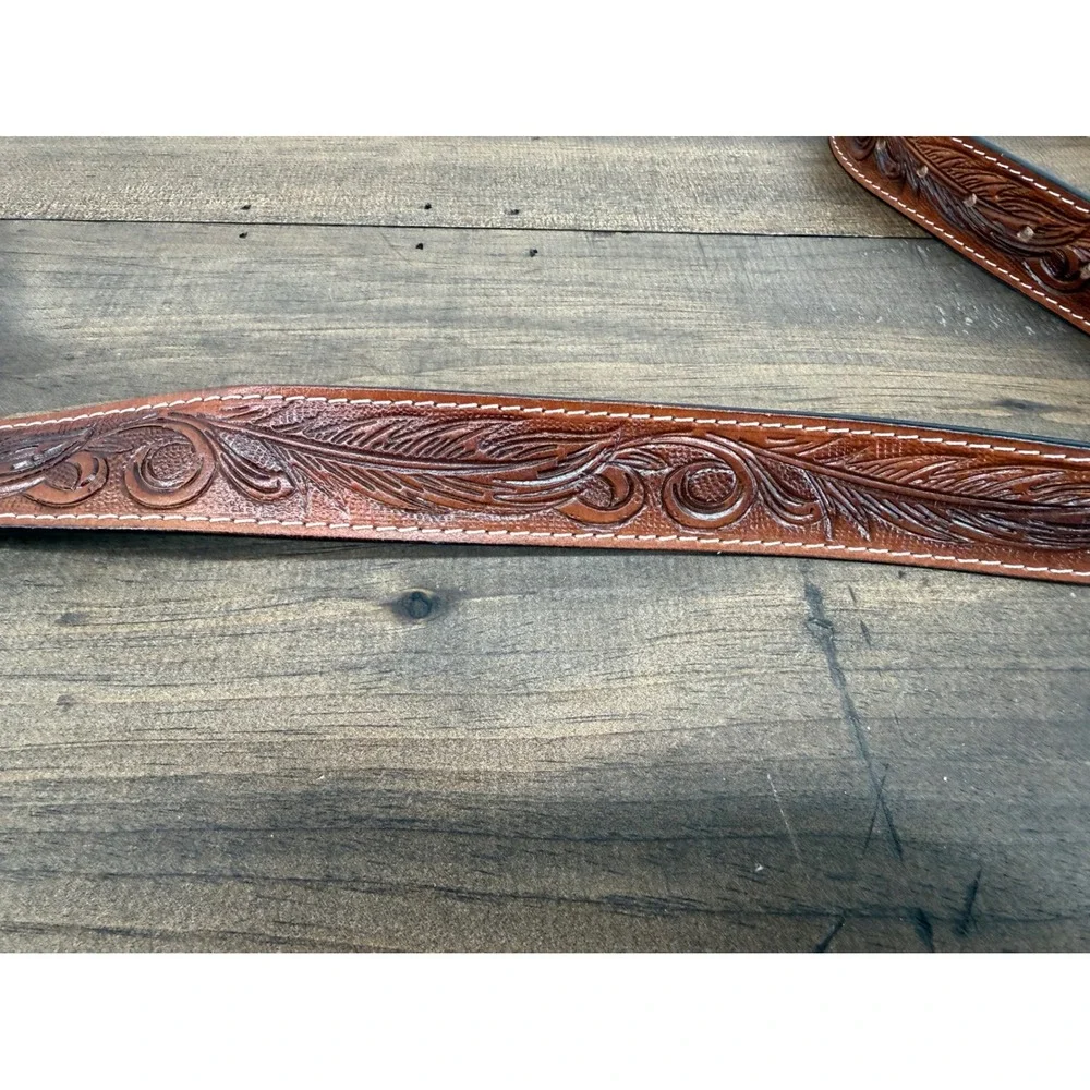 Vintage Lion Head Buckle Belt Full Grain Leather Tooled Western USA Size 48